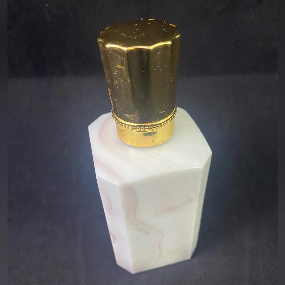 Vintage Empty Perfume Bottle Made In France Quartz or Marble Gold Cap